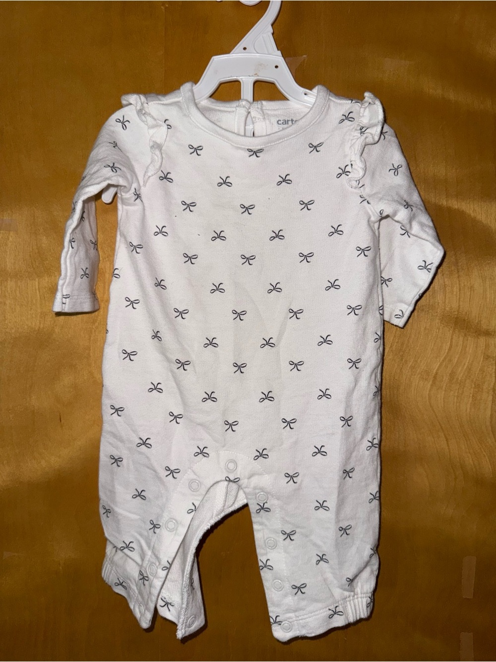 Carter's White One-Piece Footie with Tiny Gray Bow Print